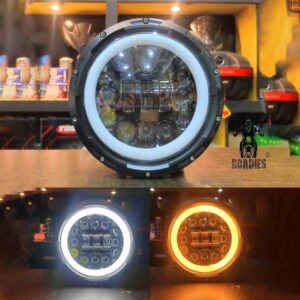 Headlight 7 INCH 15 LEDS FULL DRL LED PANNEL 50W with angel eye ring Halo Yellow DRL turn signal lights for Wrangler Motorcycle And Jeep headlamp