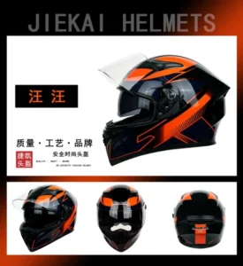 JIEKAI JK-316 Blue Orange Full Face Dual Visor Helmet DOT CERTIFIED