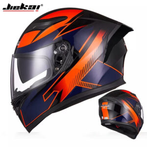 JIEKAI JK-316 Blue Orange Full Face Dual Visor Helmet DOT CERTIFIED
