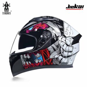 JIEKAI JK-316 JAW Shine Red White Black Full Face Dual Visor Helmet DOT CERTIFIED