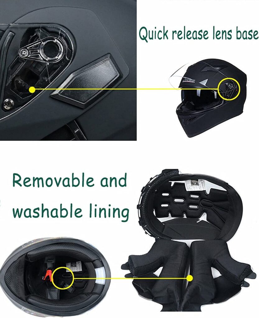 JIEKAI JK-316 Shine Black Full Face Dual Visor Helmet DOT CERTIFIED ...
