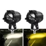 HJG D1 Projector Lens With Mercedes Grill Shape Mini Driving Heavy Duty LED Light White Yellow Metal Body Motorcycle Jeep Outdoor