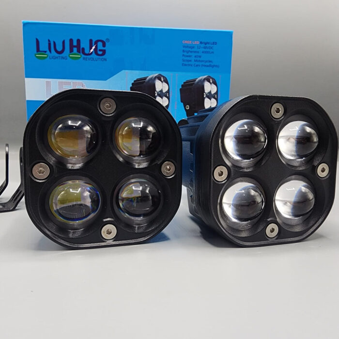 LIU HJG Four 4 Tetra Lens LED Square Shape Heavy Duty 4 Point Lens LED Light White Yellow Metal Body Motorcycle Jeep Outdoor 2pc