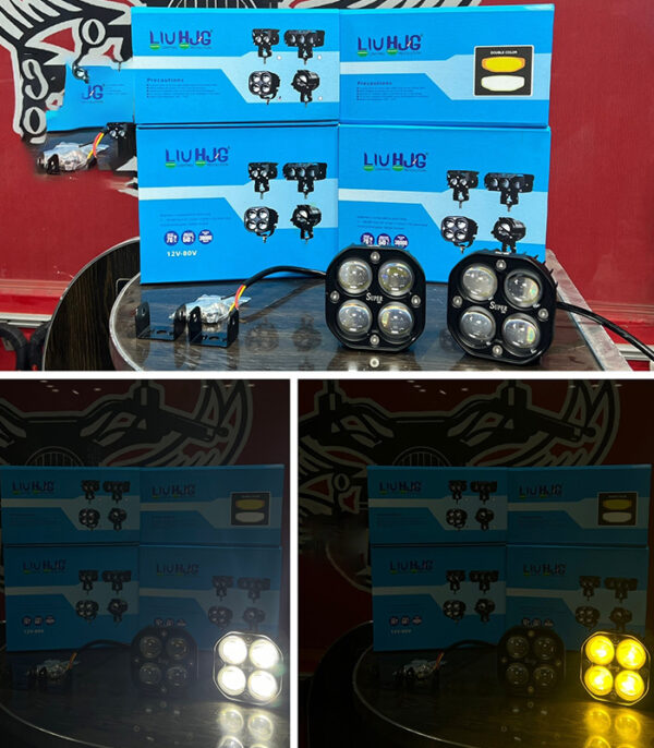 HJG D4 Square Shape Mini Driving Heavy Duty 4 Point Lens LED Light White Yellow Metal Body Motorcycle Jeep Outdoor