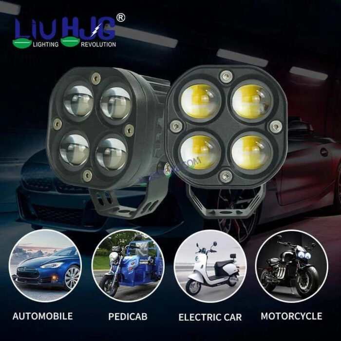 LIU HJG Four 4 Tetra Lens LED Square Shape Heavy Duty 4 Point Lens LED Light White Yellow Metal Body Motorcycle Jeep Outdoor 2pc