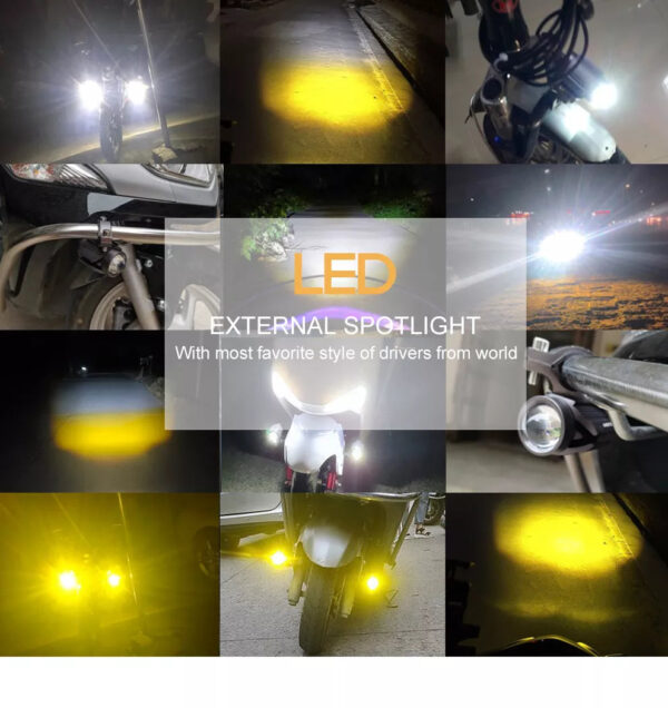 Motorcycle Universal Fisheye Butterfly Style Light Auxiliary Spot Lights High Low Beam With Flasher White Yellow 2 Pcs Set