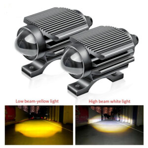 Motorcycle Universal Fisheye Butterfly Style Light Auxiliary Spot Lights High Low Beam With Flasher White Yellow 2 Pcs Set