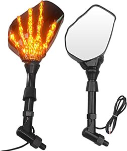 LED Skull Skeleton Hand Claw Side Mirrors Rearview Mirrors With Turn Signals For Motorcycle with 8mm 10mm Thread Bolts, Left & Right