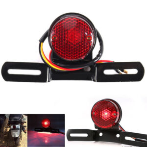 Motorcycle Black Rear BackTail Brake Stop Light Lamp Red Lens For Cafe Racer Harley Chopper Bobber