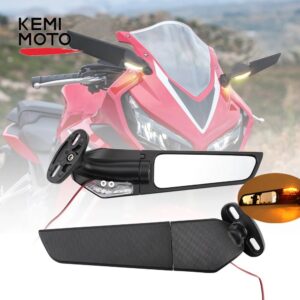 Universal Motorcycle Fearing Side View Wind Wing Mirror With LED 360°Rotating Rearview Mirrors