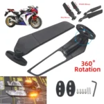 Universal Motorcycle Fearing Side View Wind Wing Mirror With LED 360°Rotating Rearview Mirrors