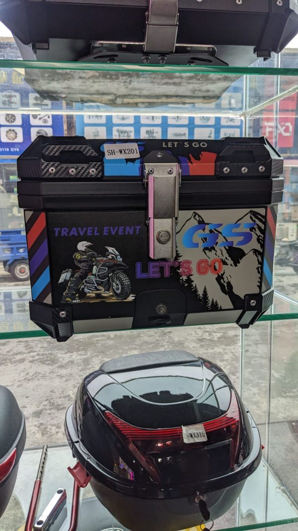 Universal Motorcycle GS Adventure ABS Plastic Back Top Box 45L Black Graphics Case Tail Box Luggage Fit