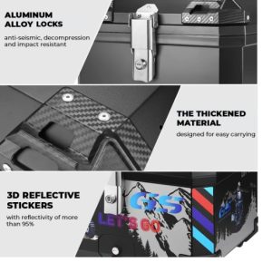 Universal Motorcycle GS Adventure ABS Plastic Back Top Box 45L Black Graphics Case Tail Box Luggage Fit