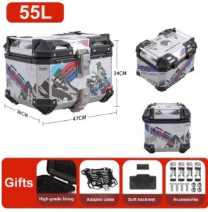 Universal Motorcycle GS Adventure Aluminum Top Box 45L - 55L Graphics Case Tail Box Luggage Fit