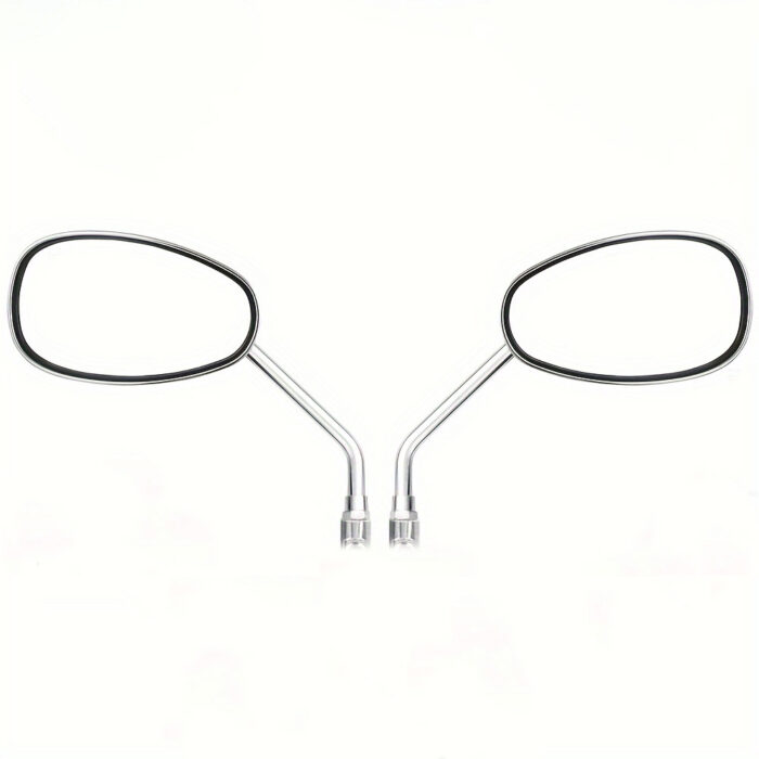 Motorcycle Handle Oval Shape Chrome Mirrors 10mm Thread Wide Lens Visibility