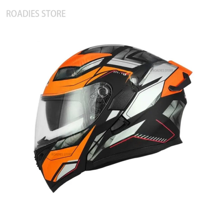 JIEKAI JK-902 Orange With Red Lines Uplift Dual Visor Helmet DOT Jiakai With Built In Spoiler