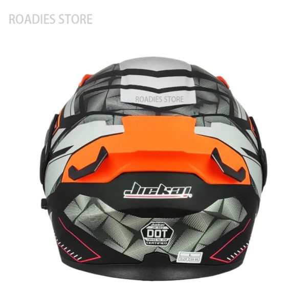 JIEKAI JK-902 Orange With Red Lines Uplift Dual Visor Helmet DOT Jiakai With Built In Spoiler