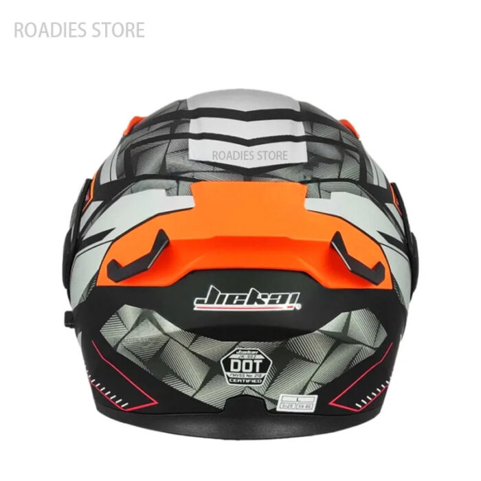 JIEKAI JK-902 Orange With Red Lines Uplift Dual Visor Helmet DOT Jiakai With Built In Spoiler