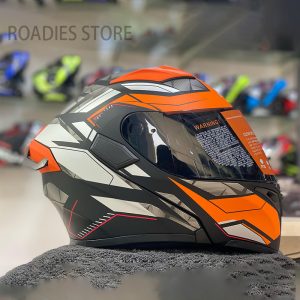  JIEKAI JK-902 Orange With Red Lines Uplift Dual Visor Helmet DOT Jiakai With Built In Spoiler