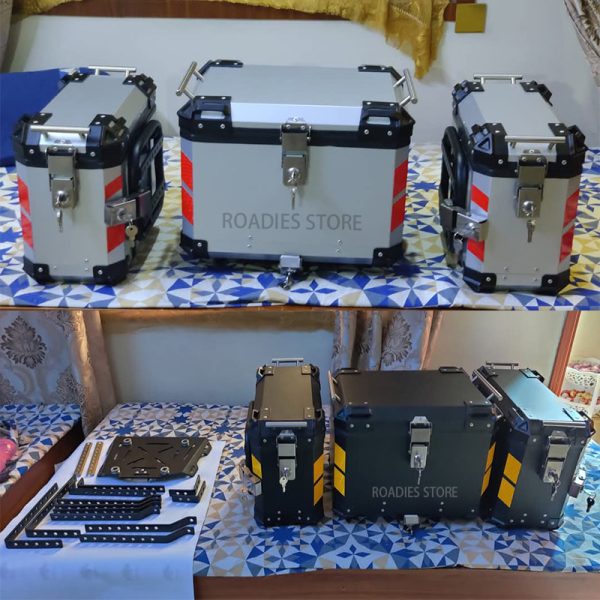 Motorcycle Aluminum Side & Top Box Detachable Tail Rear Boxes Pannier Luggage Trunk With inner Padded Metal ZR5 3PC SET