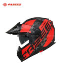 FASEED FS-909 Uplift Matt Black Red Florescent Yellow Adventure Modular Helmet Dual Lens Built-in Visor With Motocross Peak & Pinlock INCLUDED