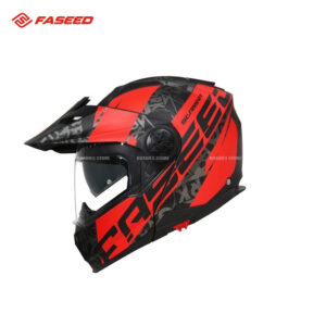 FASEED FS-909 Uplift Matt Black Red Florescent Yellow Adventure Modular Helmet Dual Lens Built-in Visor With Motocross Peak & Pinlock INCLUDED