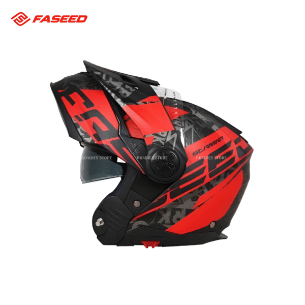 FASEED FS-909 Uplift Matt Black Red Florescent Yellow Adventure Modular Helmet Dual Lens Built-in Visor With Motocross Peak & Pinlock INCLUDED