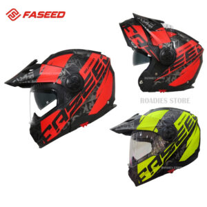 FASEED FS-909 Uplift Matt Black Red Florescent Yellow Adventure Modular Helmet Dual Lens Built-in Visor With Motocross Peak & Pinlock INCLUDED