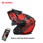 Brand : FASEED MODEL : FS-909 Weight: 1750 g Standard : ECE R22.05 Approved Material: ABS + EPS plastic Type: Adventure Motorcycle helmet Liner: Detachable and Washable Lining Ventilation : 4 Point Air Ventilation System Anti Fog Shield : PinLock Included Rubber baffle prevents mica from fogging with breath Wind guard on the chin Micrometric clasp system on the strap Flip-up polarized internal visor