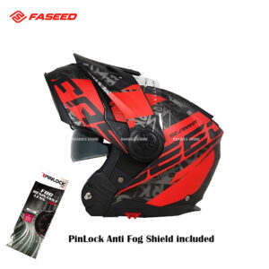 Brand : FASEED MODEL : FS-909 Weight: 1750 g Standard : ECE R22.05 Approved Material: ABS + EPS plastic Type: Adventure Motorcycle helmet Liner: Detachable and Washable Lining Ventilation : 4 Point Air Ventilation System Anti Fog Shield : PinLock Included Rubber baffle prevents mica from fogging with breath Wind guard on the chin Micrometric clasp system on the strap Flip-up polarized internal visor