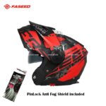 FASEED FS-909 Uplift Matt Black Red Florescent Yellow Adventure Modular Helmet Dual Lens Built in Visor With Motocross Peak Pinlock included