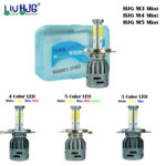 HJG M3 Mini ORIGINAL LED Headlight Bulb H4 50W For All Motorcycles Hi Low White Yellow Blue Red Green ACDC 50Watt 3 Side Chip - Type H4 1PC